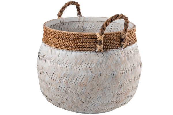 Boho Bambuskorb gross, weiß, bellybasket Ibiza, Übertopf handmade